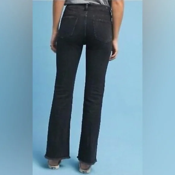 Pilcro Anthropologie High Rise Flare Black Jeans Front Seam Raw Hem 32 - Picture 3 of 15